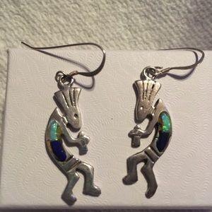 Kokopelli Silver Fire Opal & Lapis Earrings